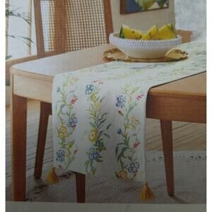 Table Runner Floral 14X72 New Yellow Tassels